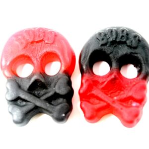 Bubs Godis Sugar-Free Raspberry Salty Licorice Skulls, Sweden
