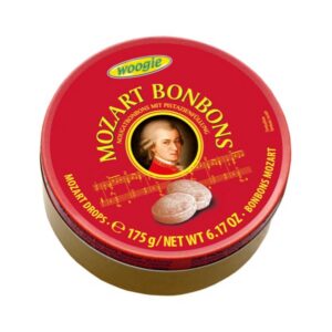 Nougat and pistachio Flavored Mozart Filled Candy Drops 175g Tin