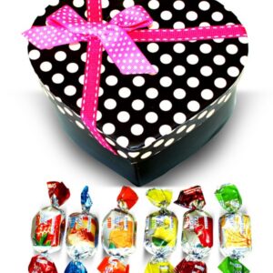 Valentine Greek Harvest Bounty 8oz Fruit Jellies Mix Red Polka Dots Heart Box w/Bow
